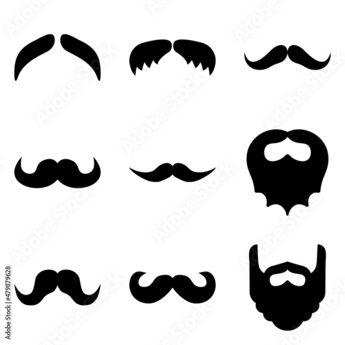 Beards&mustache Flat Icon Set Isolated On White Background