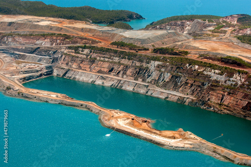 A section of the flooded Koolan Island iron ore mine off the West Kimberley coast of Western Australia in Australia.