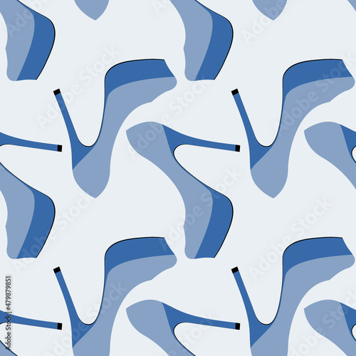 Illustration Seamless pattern on a square background - beautiful shoes on a high platform and thin heels. Design element of books, notebooks, postcards, interior items. Wallpapers, textiles, packaging