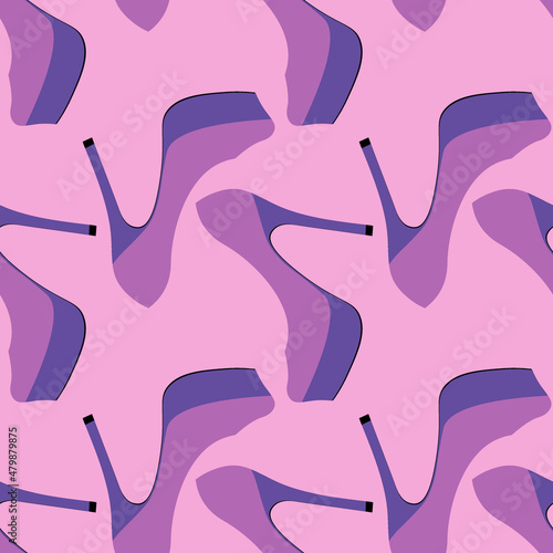 Illustration Seamless pattern on a square background - beautiful shoes on a high platform and thin heels. Design element of books, notebooks, postcards, interior items. Wallpapers, textiles, packaging