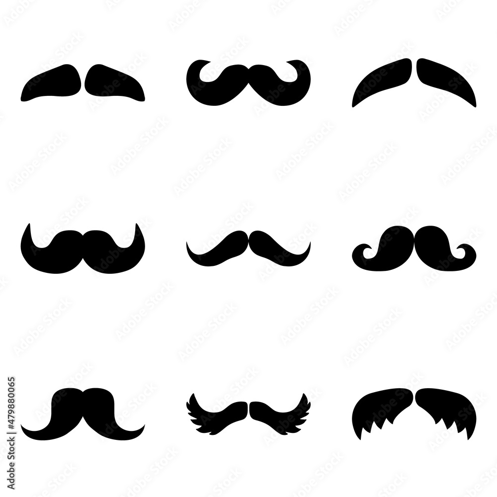 Mustache Flat Icon Set Isolated On White Background Mustache Flat Icon Set Isolated On White Background