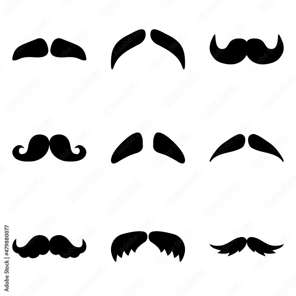 Mustache Flat Icon Set Isolated On White Background Mustache Flat Icon Set Isolated On White Background