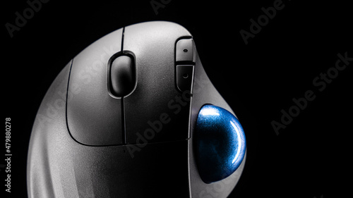 Wireless Trackball Computer mouse on a black background photo