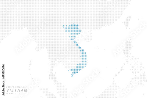 ベトナムを中心とした、青いドットマップ。　中サイズ。