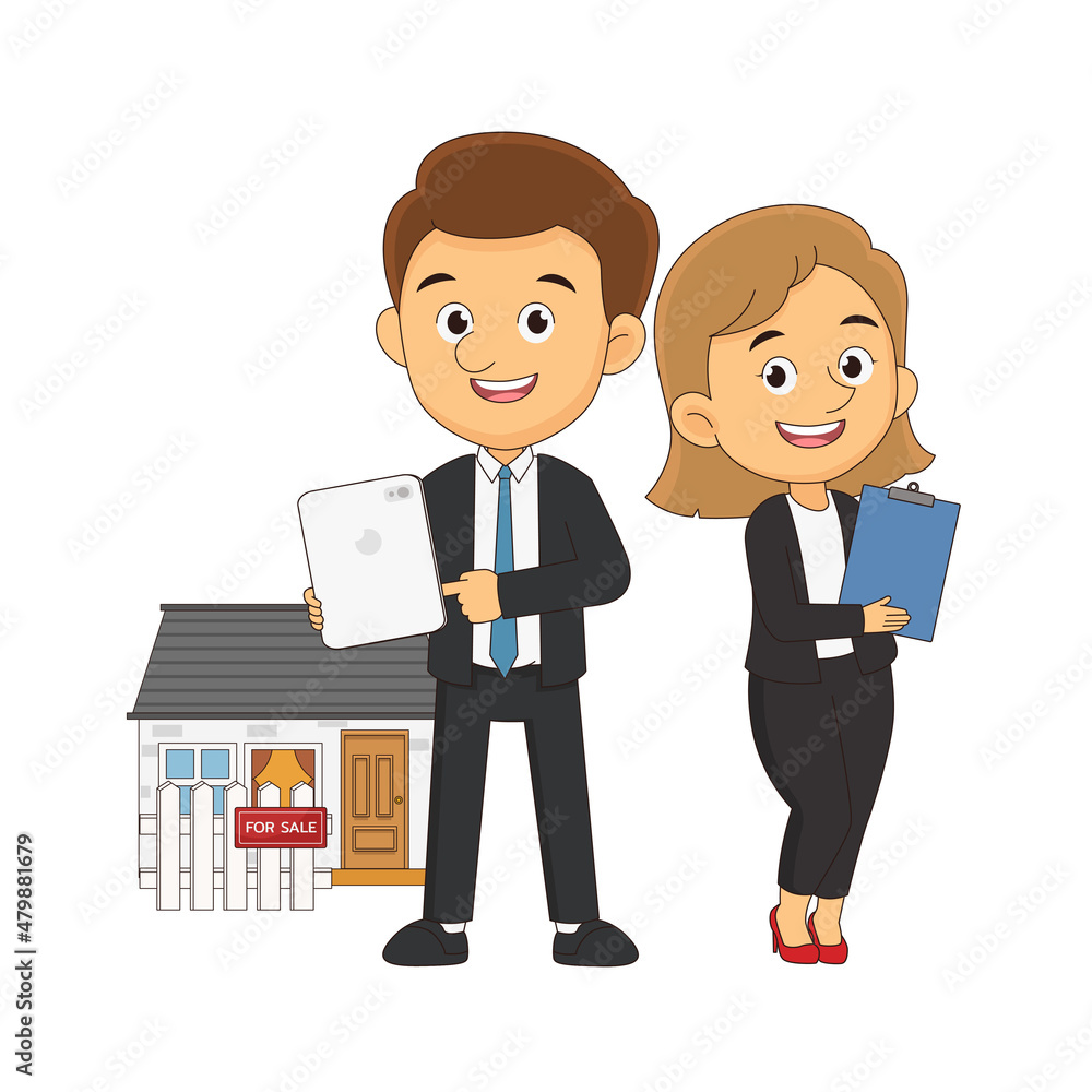 Smiling Agent Realtor Man Character Present New House House Sell Rent Smiling Agent Realtor Man Character Present New House House Sell Rent