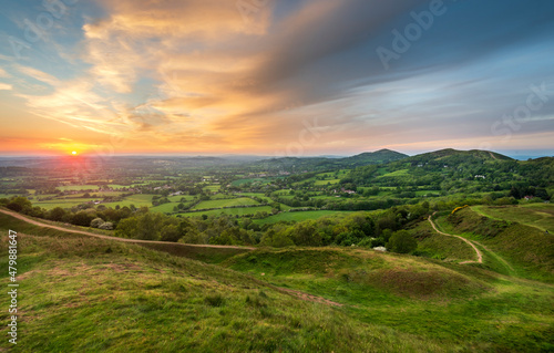 Dawn and sunrise at Malvern Hills,Worcestershire,England,United Kingdom.