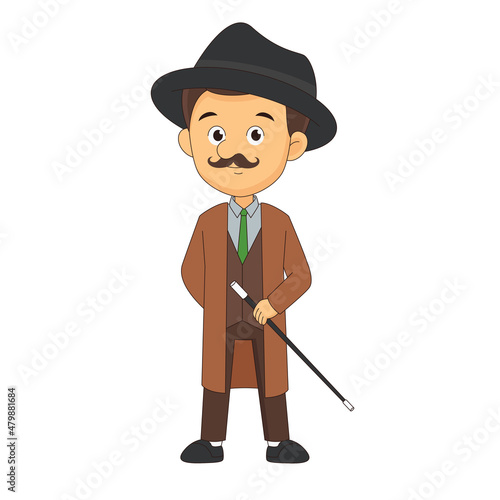 Victorian gentleman wearing coat and cane flat Vector Image