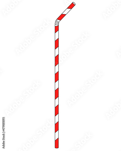 Drinking tube, flexible corrugated striped red-white - vector full color illustration. Drinking straw, plastic, flexible