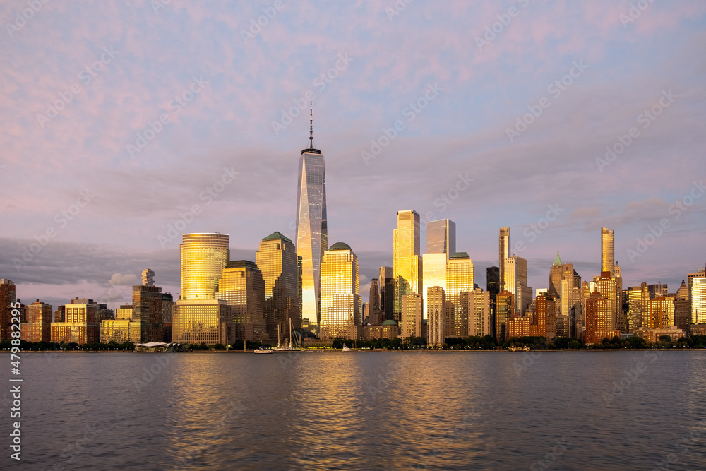 New York city lower Manhattan downtown skyline at twilight