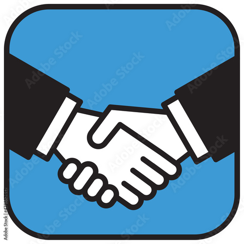 Handshake icon or logo business concept. Vector illustration of two businessmen shaking hands in greeting or agreement.