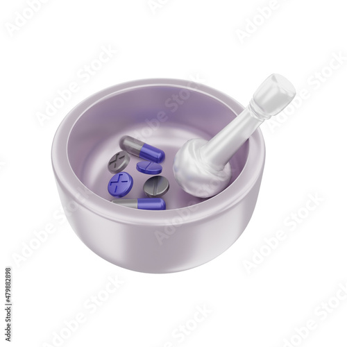 3d rendering of medical pill and capsule crusher tool, can be used for web, apps, infographics, etc
