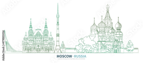 Moscow cityscape line drawing vector. sketch style Russia landmark illustration 