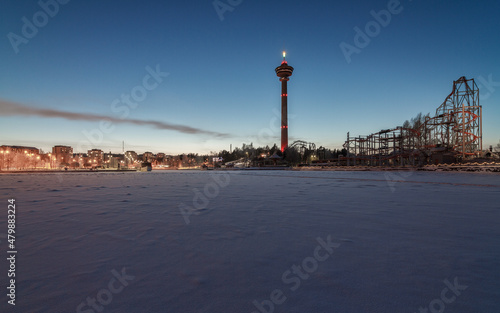 Näsinneula tower and frozen lagoon