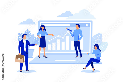 graphic design, analysis of statistical data in a computer, work with data. competently planned startup. market research and information flat vector illustration 