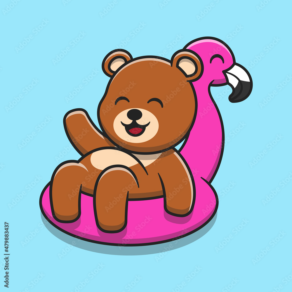 Cute bear wearing inflatable flamingo swimming balloon cartoon icon illustration Cute bear wearing inflatable flamingo swimming balloon cartoon icon illustration