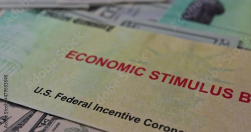 Global pandemic Covid 19 lockdown on stimulus financial bill individual checks from government US dollar bills currency