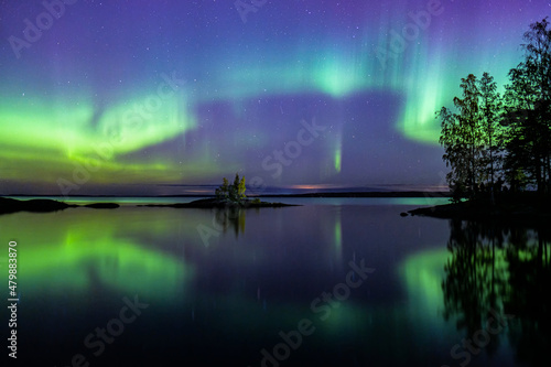 Norther lights over lake Näsijärvi in Tampere