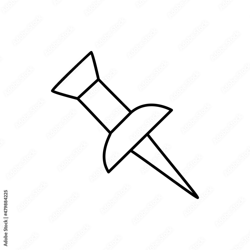 Push Pin Icon in black line style icon, style isolated on white background Push Pin Icon in black line style icon, style isolated on white background
