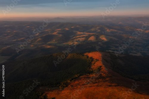 Aerial view on Mountains at sunset