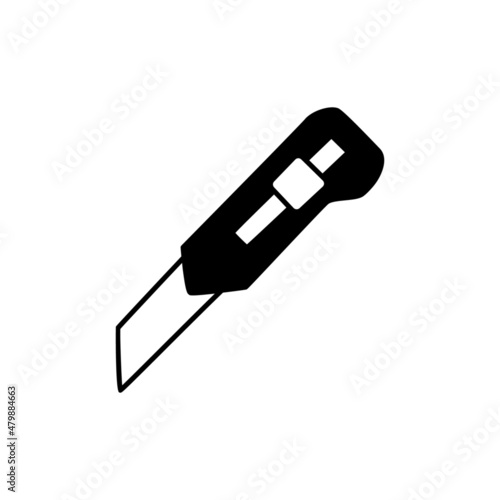 Cutter Knife Icon in black flat glyph, filled style isolated on white background