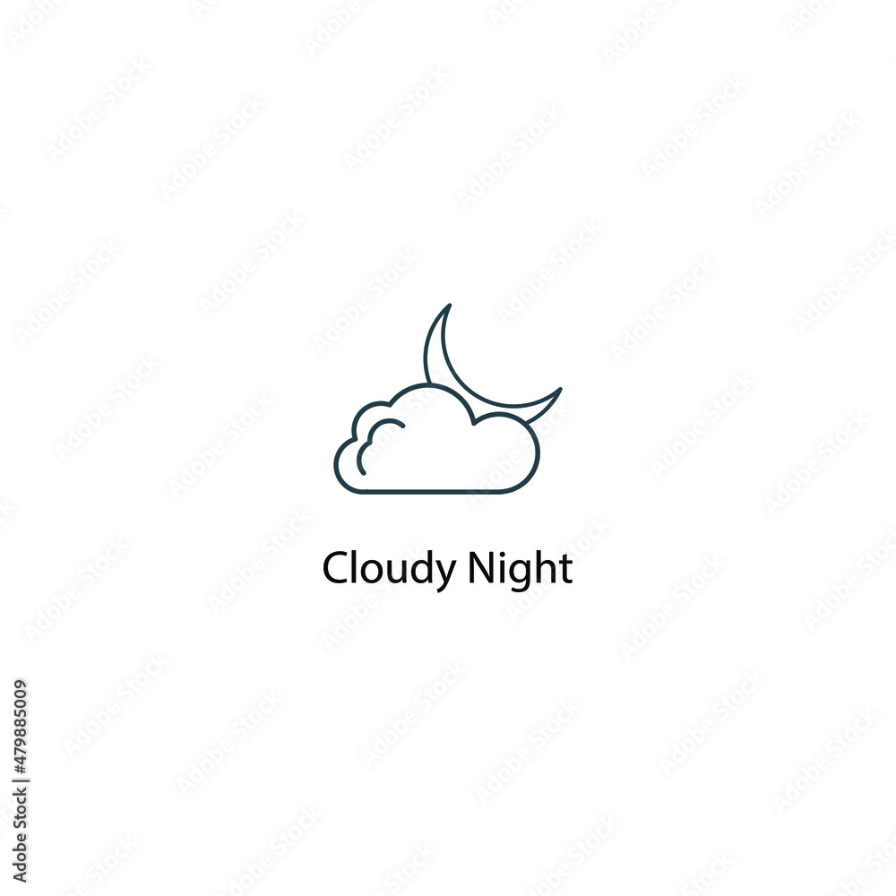 Cloudy night icon thin line stock illustration . Weather forecast line icon, isolated on white background, weather stroked symbol. Cloudy night icon thin line stock illustration . Weather forecast line icon, isolated on white background, weather stroked symbol.