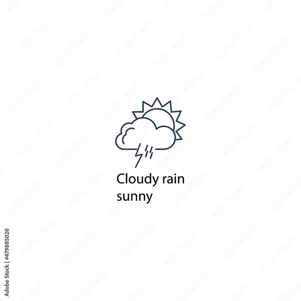 Cloudy rain sunny icon thin line stock illustration. Weather forecast line icon, isolated on white background, weather stroked symbol. Cloudy rain sunny icon thin line stock illustration. Weather forecast line icon, isolated on white background, weather stroked symbol.