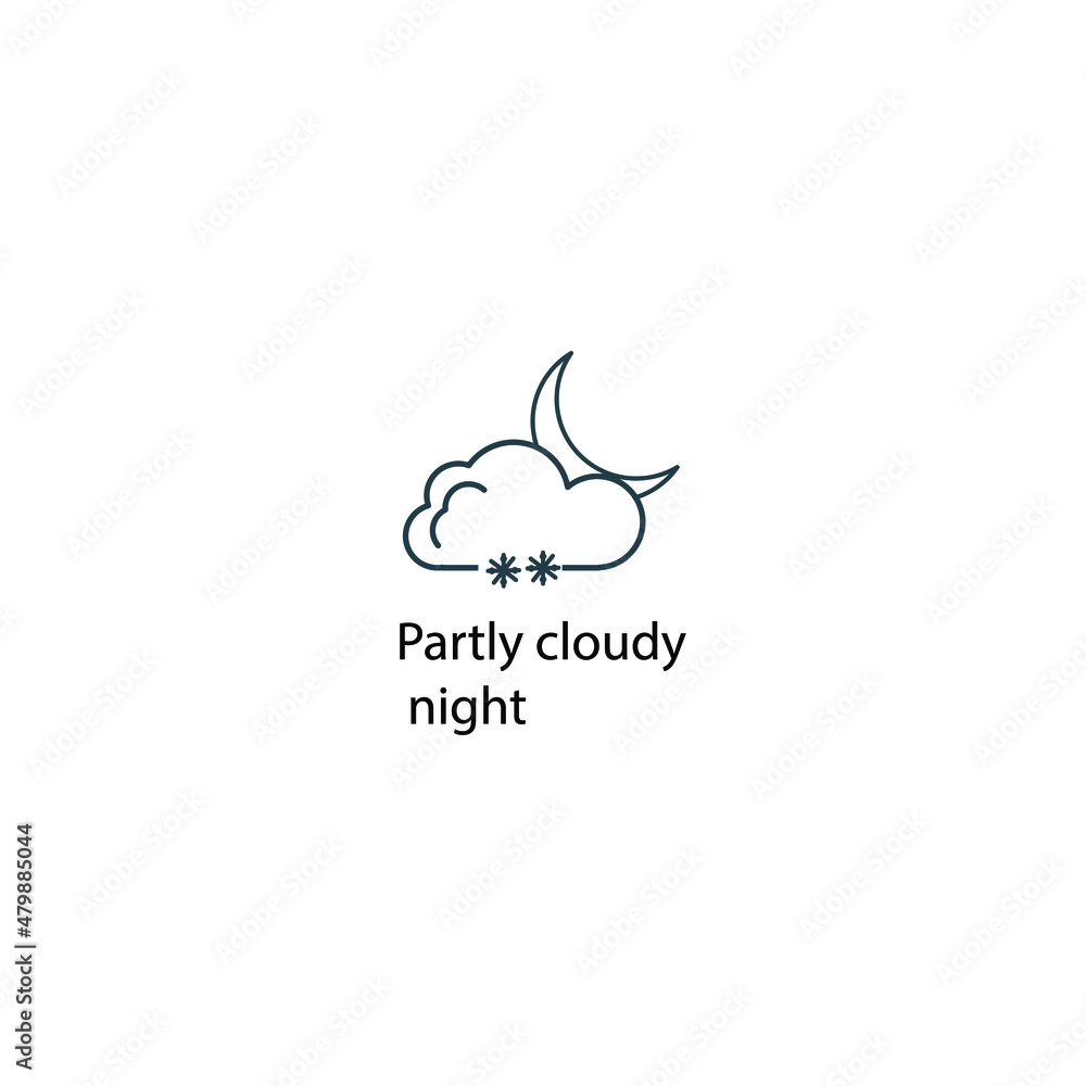 Naklejka premium Partly cloudly night icon thin line stock illustration. Weather forecast line icon, isolated on white background, weather stroked symbol.
