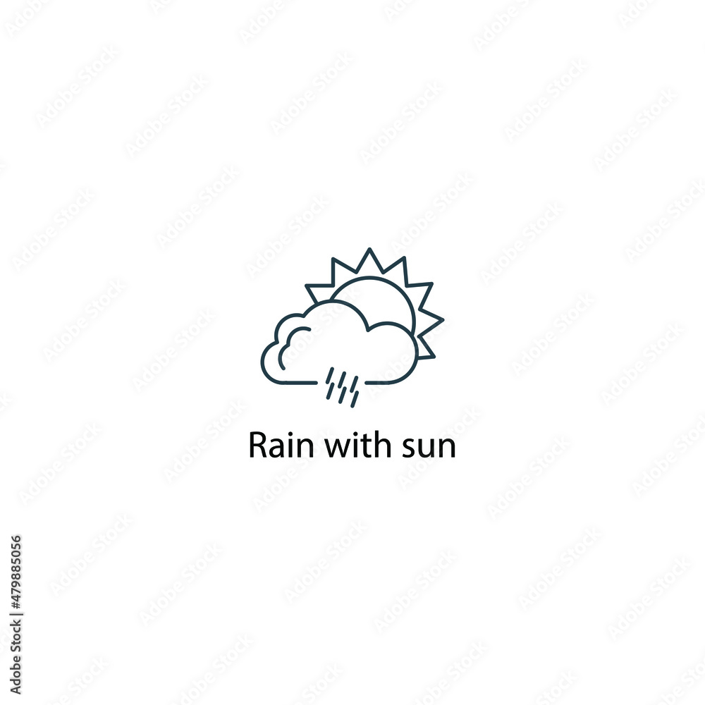 Rain with sun icon thin line stock illustration. Weather forecast line icon, isolated on white background, weather stroked symbol. Rain with sun icon thin line stock illustration. Weather forecast line icon, isolated on white background, weather stroked symbol.