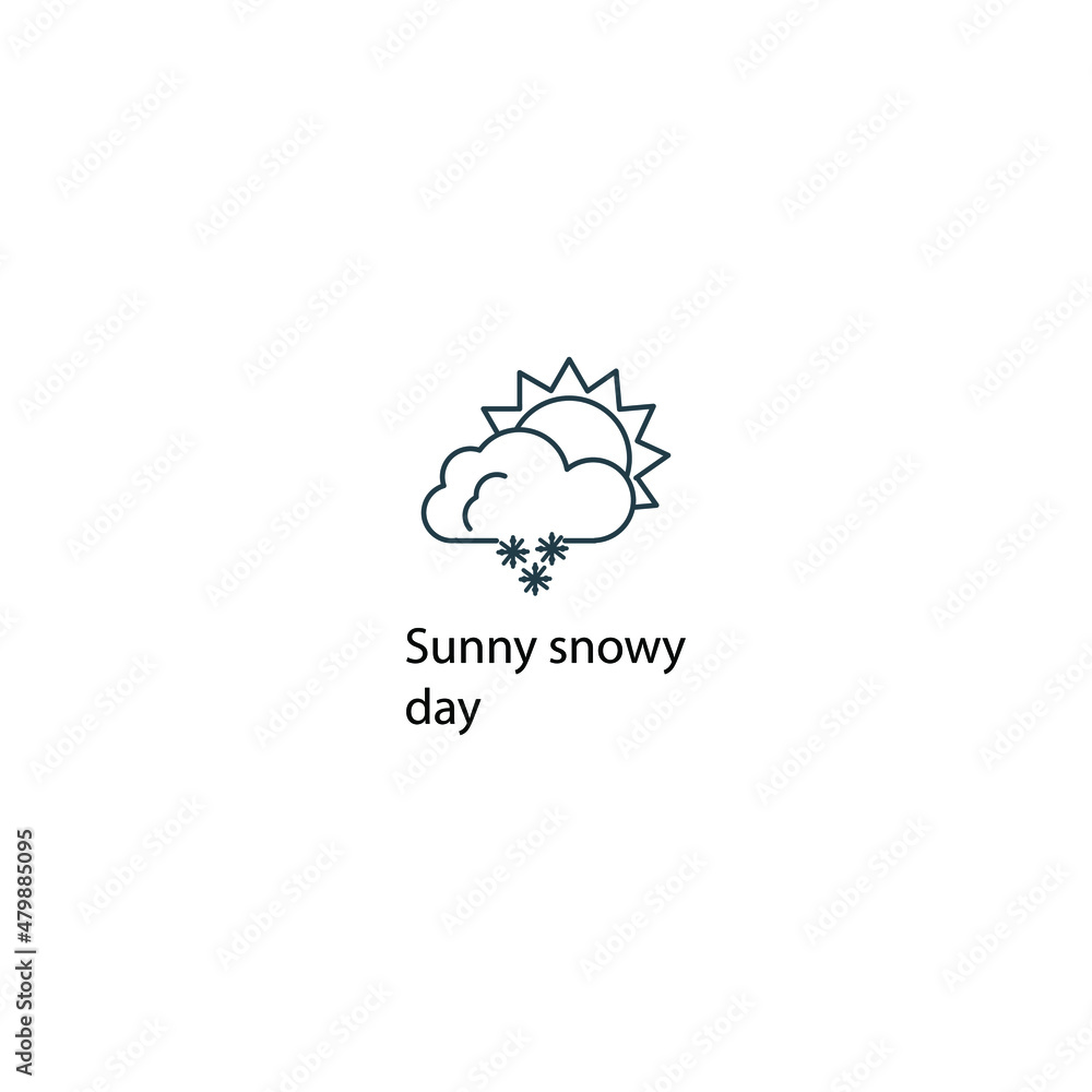 Sunny snowy day icon thin line stock illustration.. Weather forecast line icon, isolated on white background, weather stroked symbol. Sunny snowy day icon thin line stock illustration.. Weather forecast line icon, isolated on white background, weather stroked symbol.