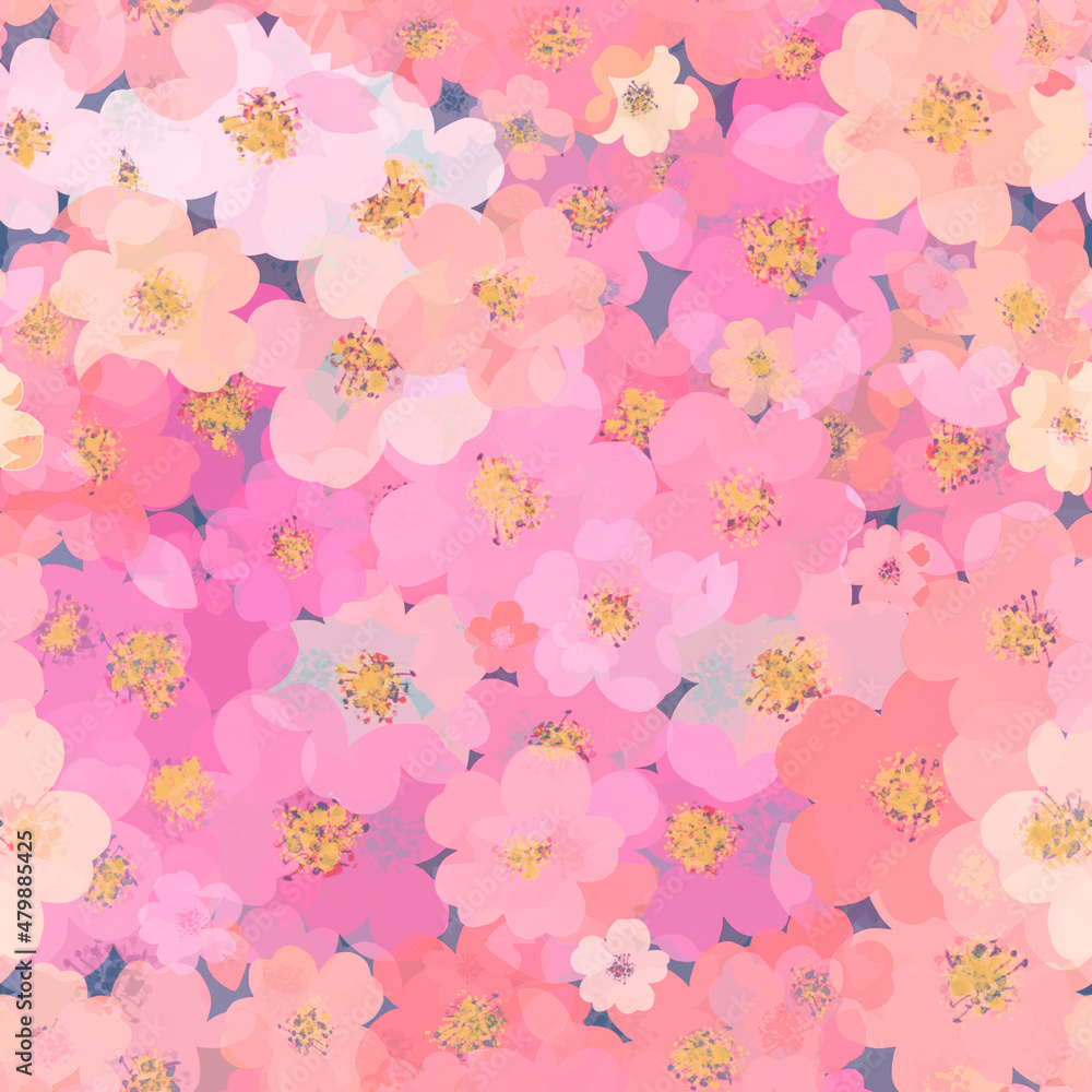 Seamless pattern swatch with blooming beautiful sakura flower. Great for fabric, textile, wallpaper and wrapping.