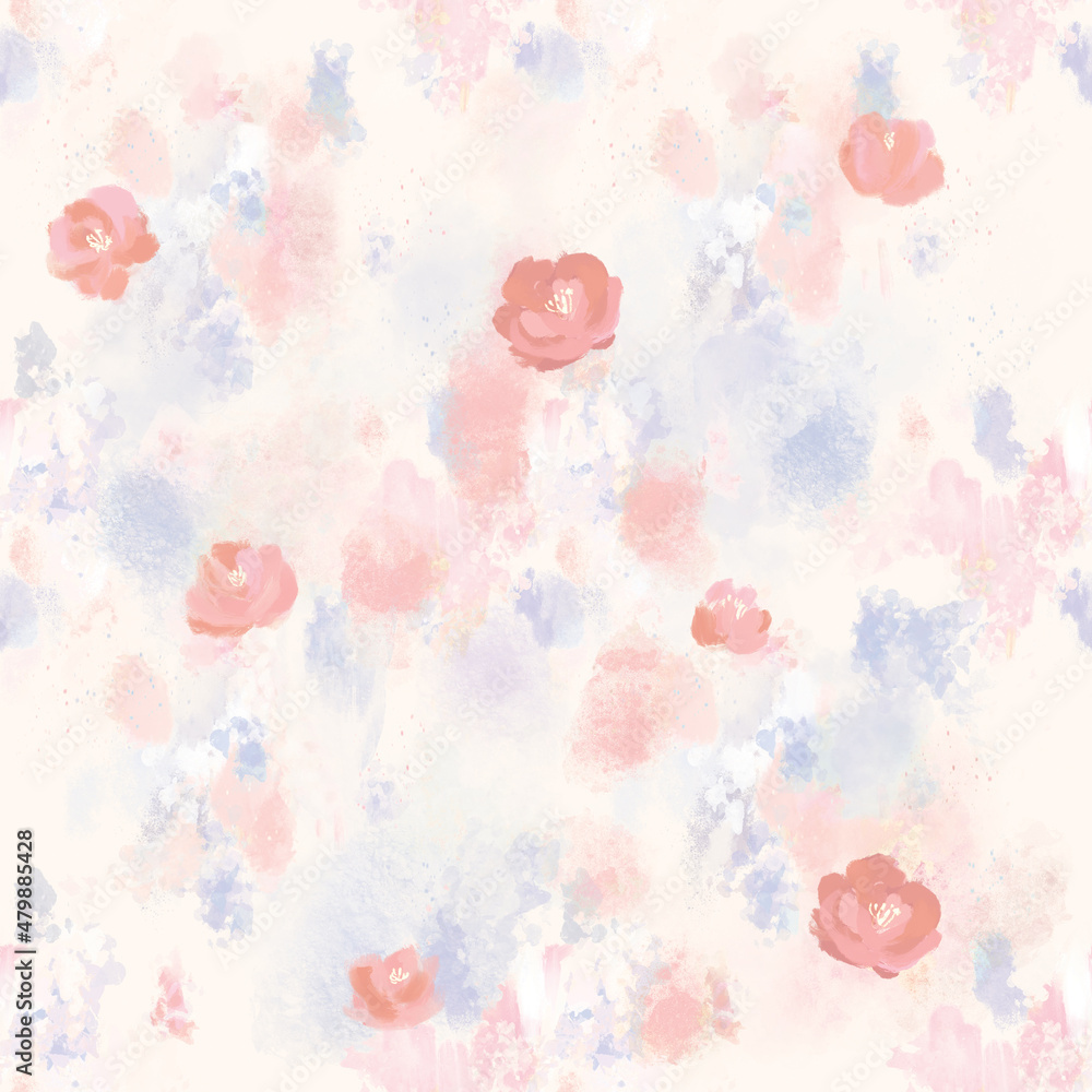 Seamless pattern swatch with abstract floral illustration. Great for fabric, textile, wallpaper and wrapping.