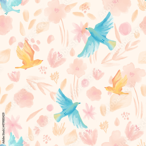 Seamless pattern swatch with abstract floral illustration. Great for fabric, textile, wallpaper and wrapping.