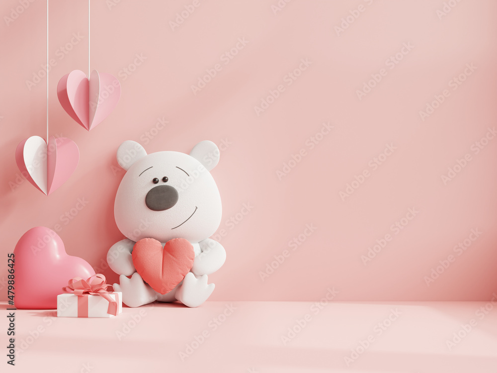 Valentine's day in children's room on pink wall background. Valentine's day in children's room on pink wall background.