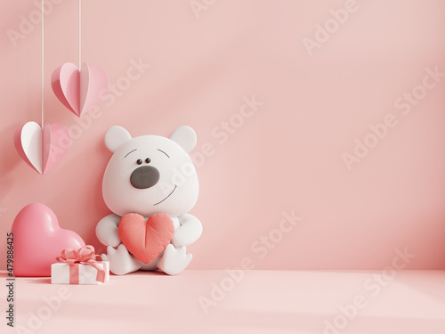 Valentine's day in children's room on pink wall background.