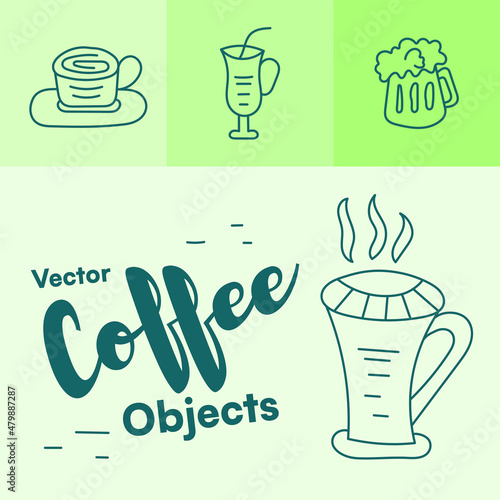 A collection of random hand drawn coffee cup vector sketch for menu design