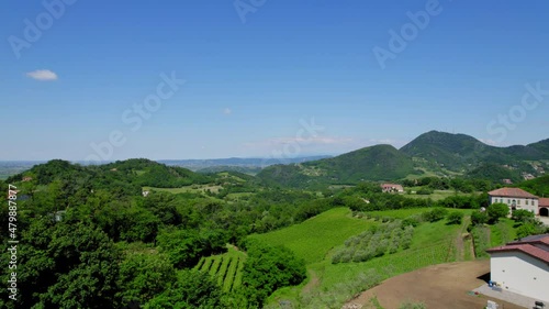 4K drone of Euganean Hills, Italy. Wineyard in the euganean hills in Veneto. photo