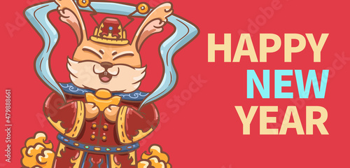 Hand drawn cartoon illustration design of the Chinese Lunar New Year of the rabbit  