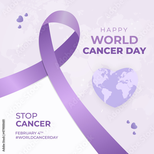 Happy World Cancer Day illustration stop cancer campaign on purple color background. World Cancer Day February 4th flat design