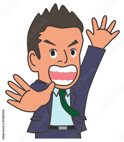ちょっと待った！のポーズをする男性のイラスト