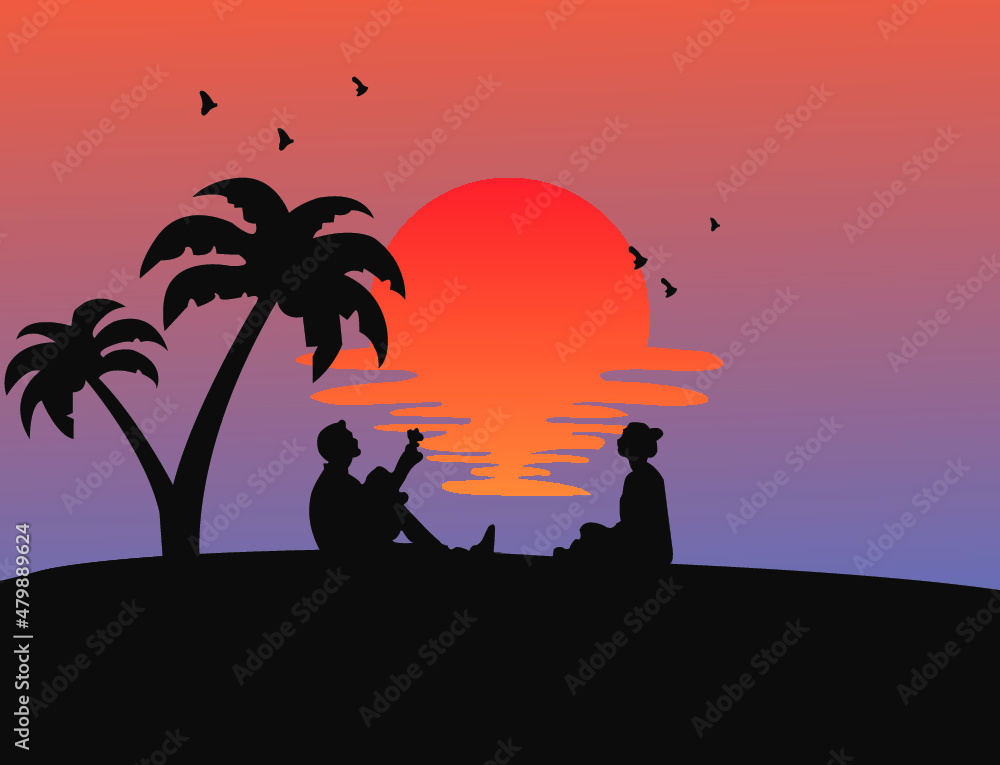 illustration of beach scene in the evening
illustration of beach scene in the evening