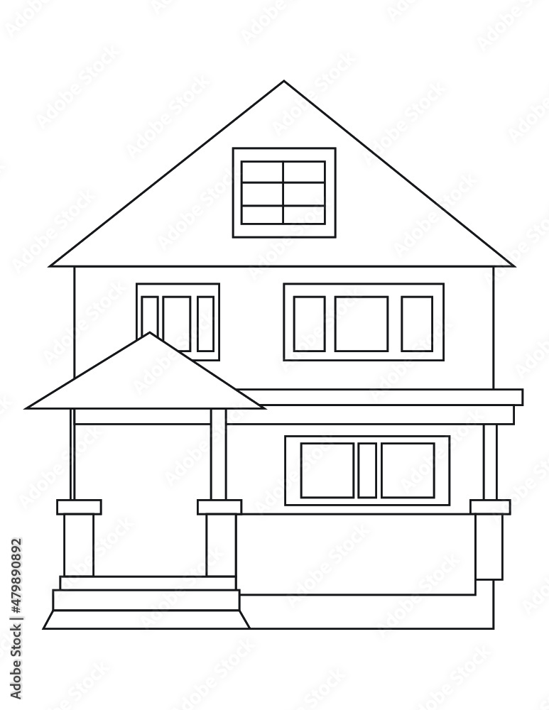 Modern House Coloring Book Page Design