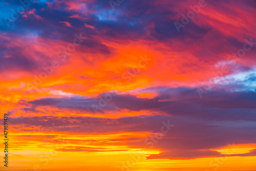 colorful sunset sky with cloudy in summer.