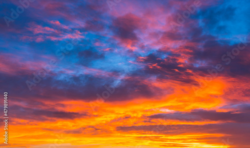 colorful  sunset sky with cloudy in summer. © checubus
