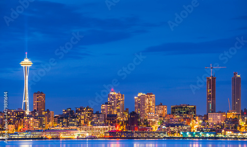 Seattle City Skyline with reflection in water,seattle,washington,usa.