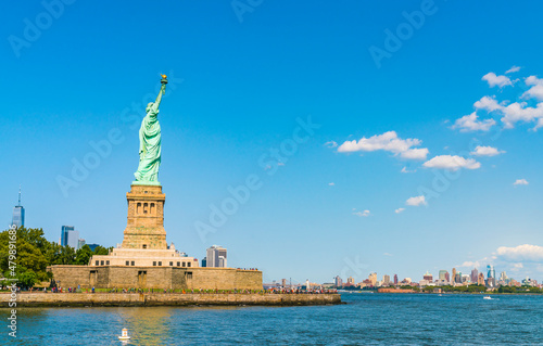 The statue of Liberty with blue sky background.