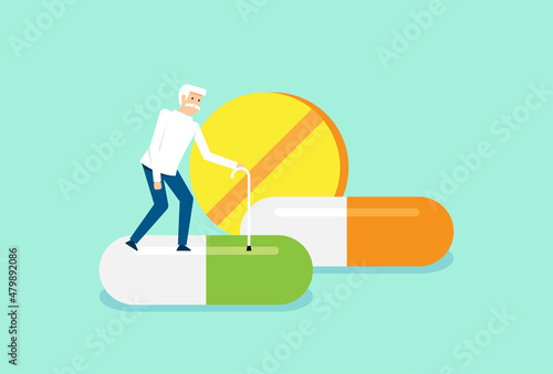 Senior man and his medication despondantly, health problems in old age, so much medication, old man taking a pill