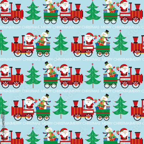 christmas pattern with santa  train and tree