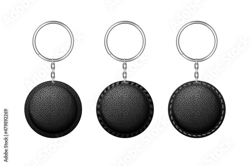 Leather round keychain, holder trinket for key with metal ring.