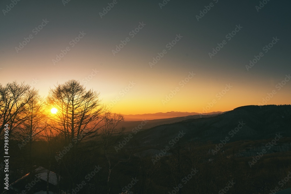 Obraz premium 霧ヶ峰 夕日
