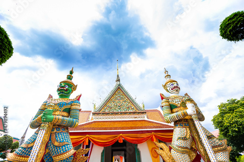 Demon Guardian statues decorating the Buddhist temple Wat Arun in Bangkok  Thailand